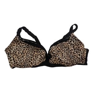 Cacique 46DDD Leopard Print Wireless Bra Floral Mesh Upper Thick Adjustable